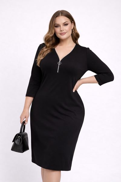 Immagine di CURVY GIRL SLIMMING BLACK DRESS WITH ZIP NECKLINE